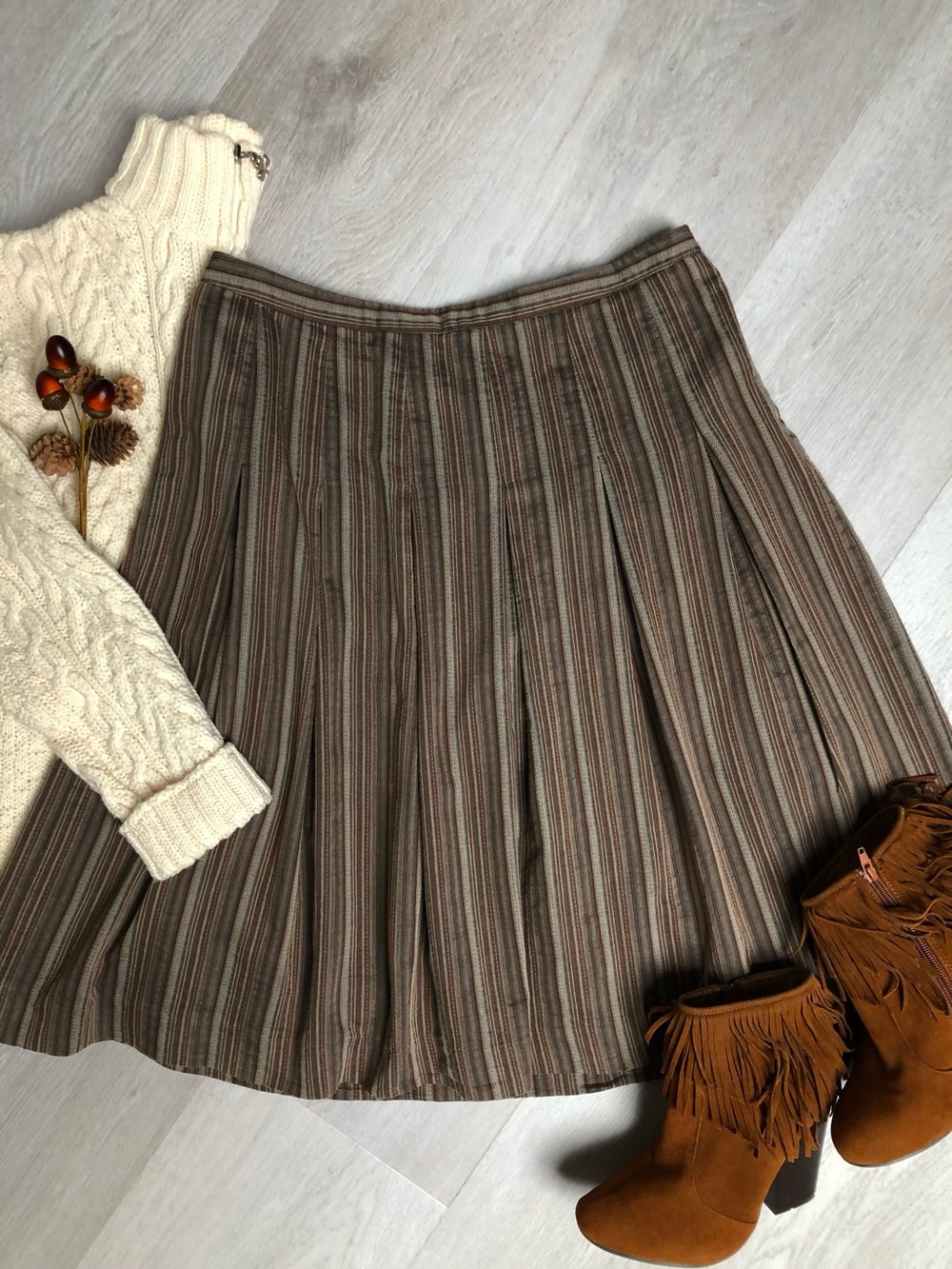 Style & Co. Earth Tone Boho Pleated Midi Skirt Size 10